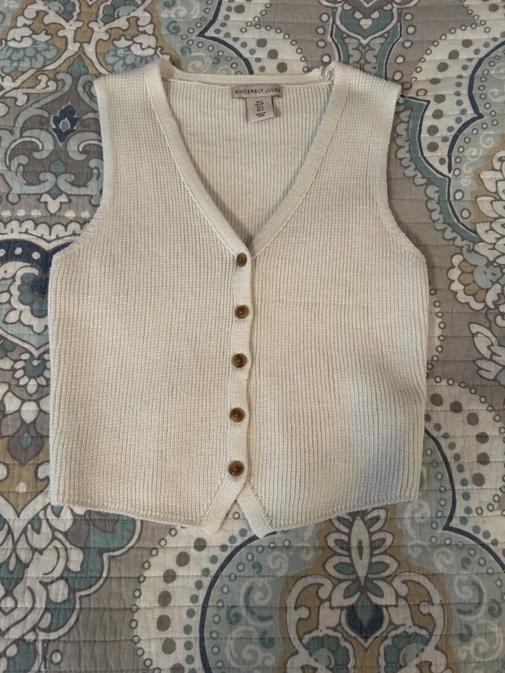 Sincerely Jules Ivory Knit Button-Front Vest